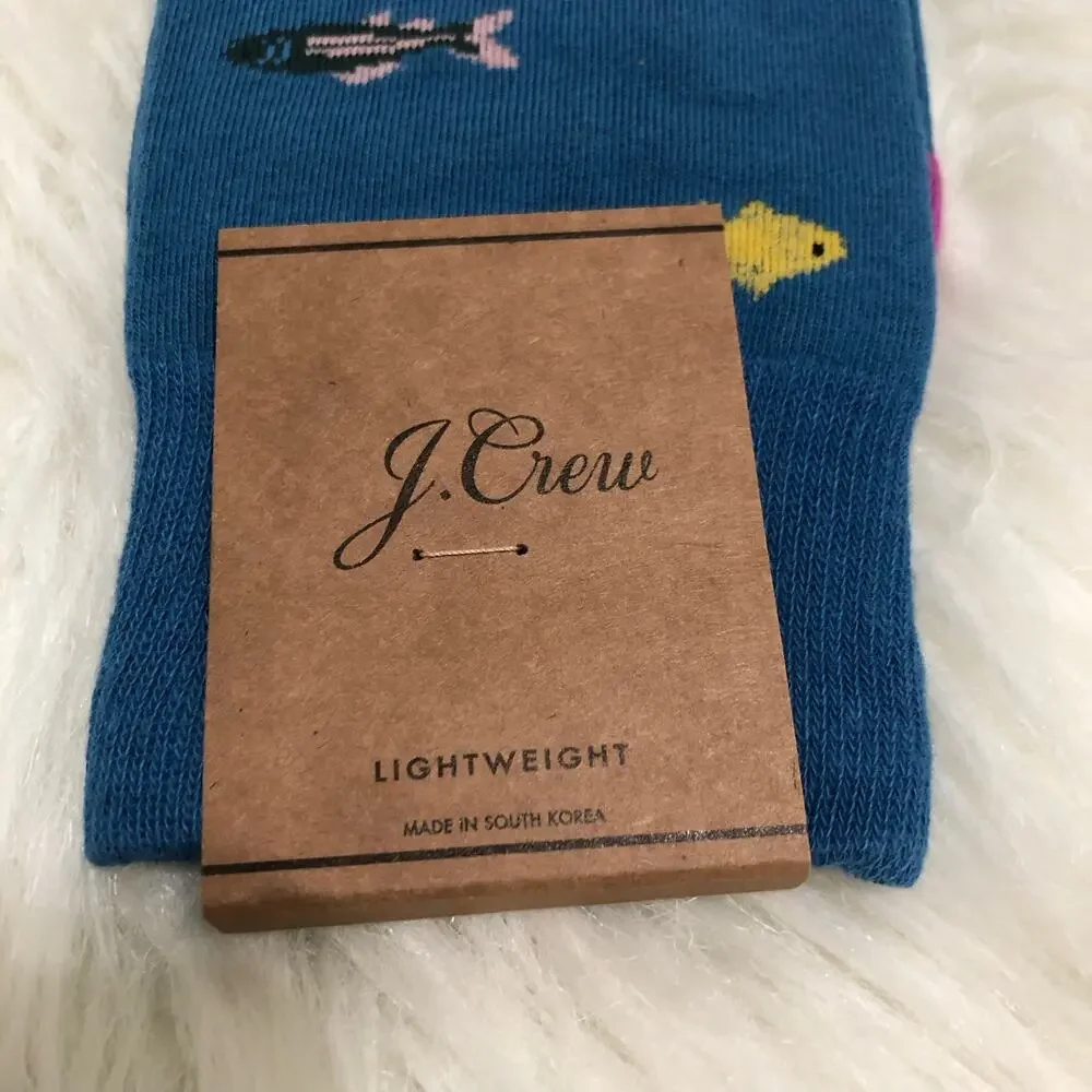 J. Crew Men's Socks One‎ Size Teal Purple Fish Print Colorful Lightweight NWT